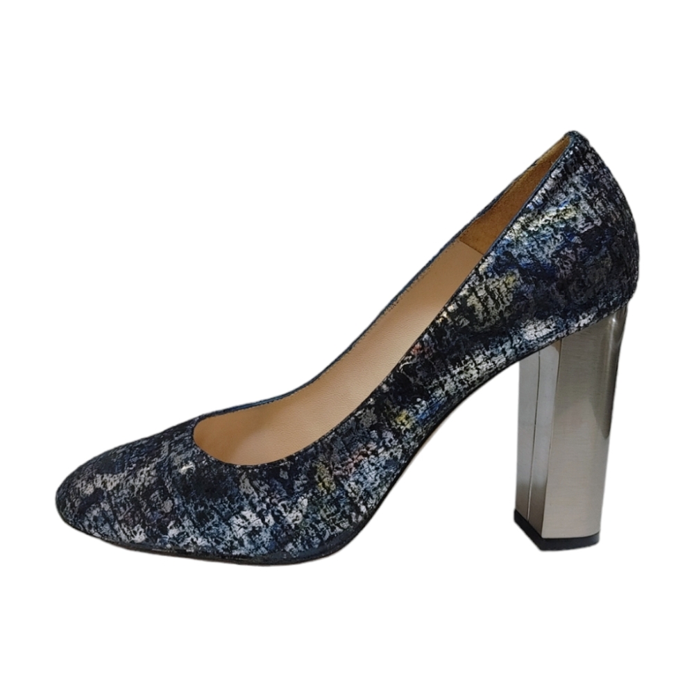 LK Bennett Blue Metallic Crackle Leather Mirror Pump Heels Size 40 (US Size 9.5)